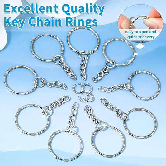 30-teiliges Set versilberter Metall-Schlüsselanhänger mit Kette und Ring