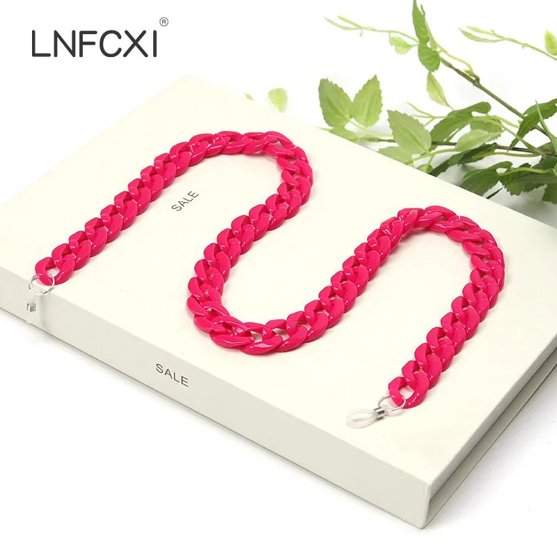 Retro Acryl Brillenkette mit blauem Band für Sonnen und Lesebrillen