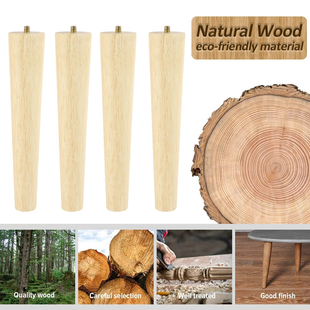 4er Set Möbelbeine aus Holz 8-25 cm mit Schrauben für Sofa und Tisch