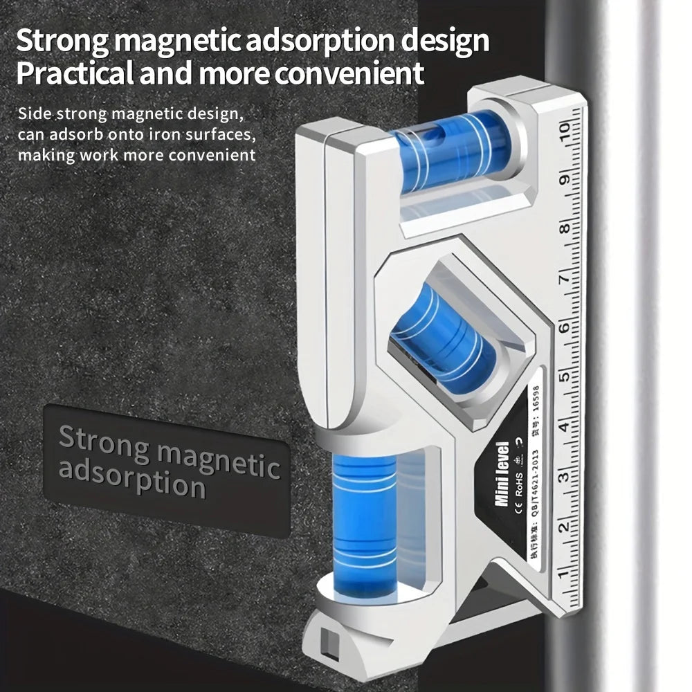 Magnetische Mini Wasserwaage mit Lineal und Winkelmesser