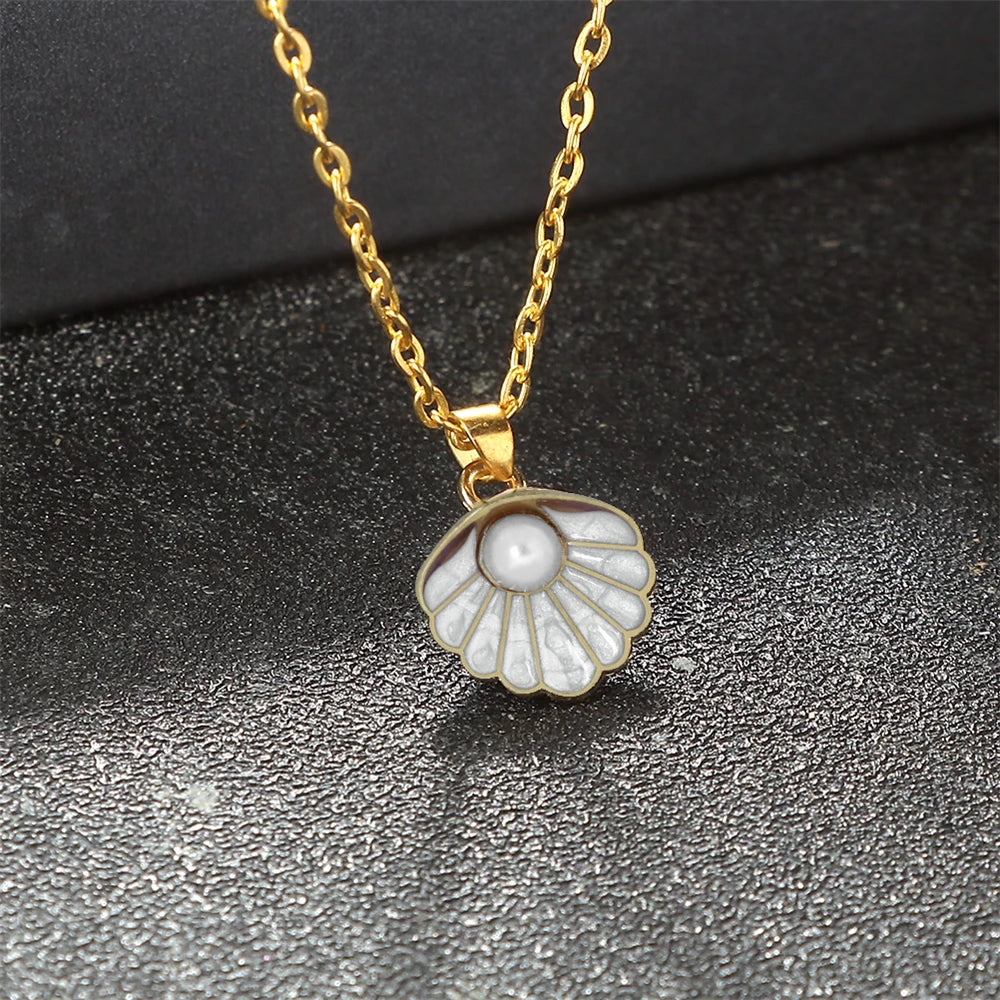 Boho Muschel Perlenanhänger Halskette mit verstellbarer O Kette