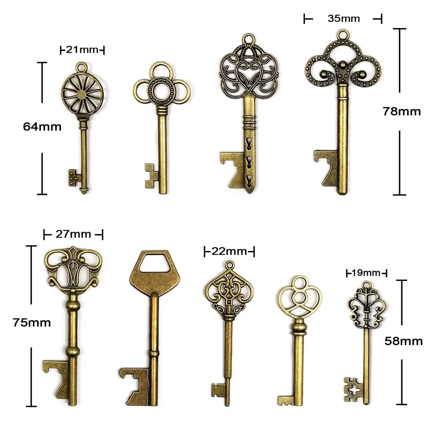 9-teiliges Set Vintage Metall Schlüssel Charms für Schmuck DIY