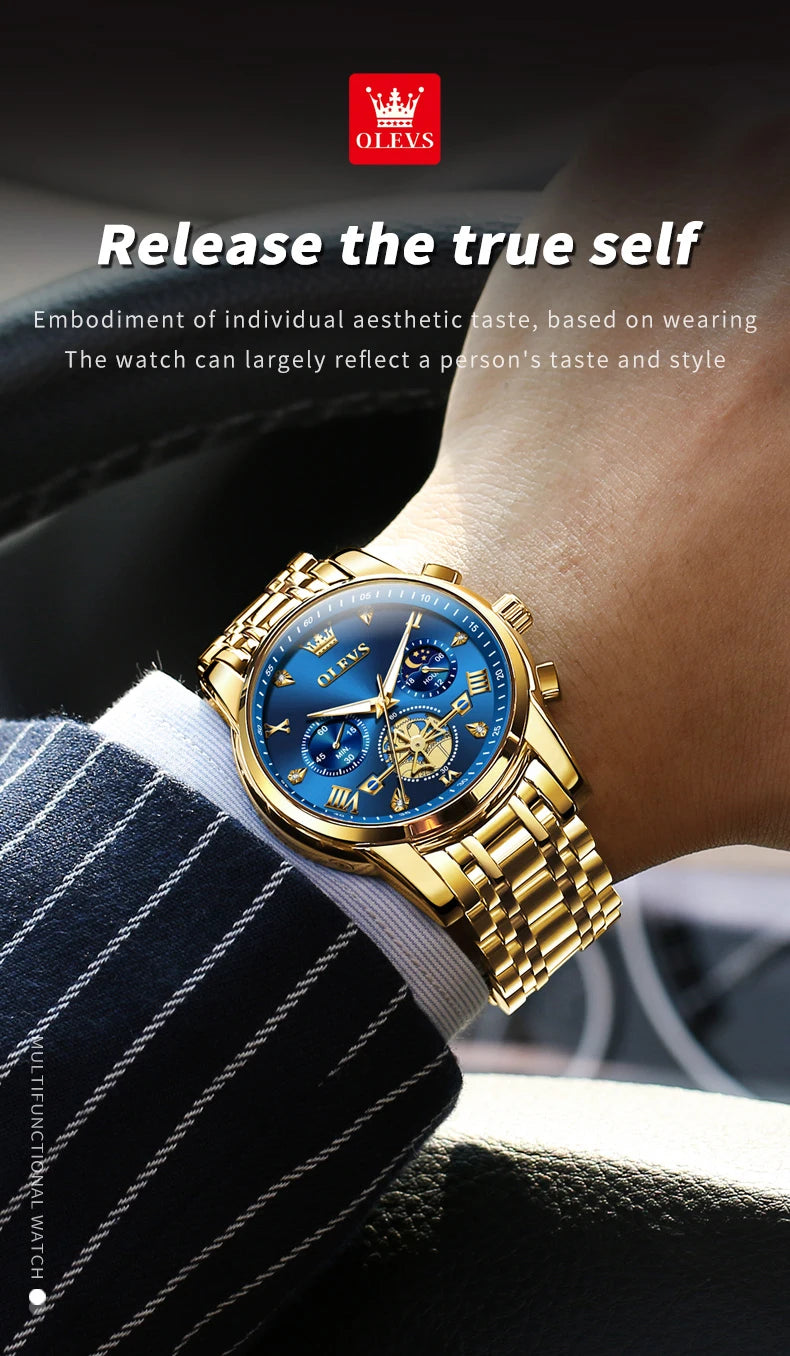 Klassische Herrenuhr mit Mondphase und Wasserdichtigkeit 3BAR