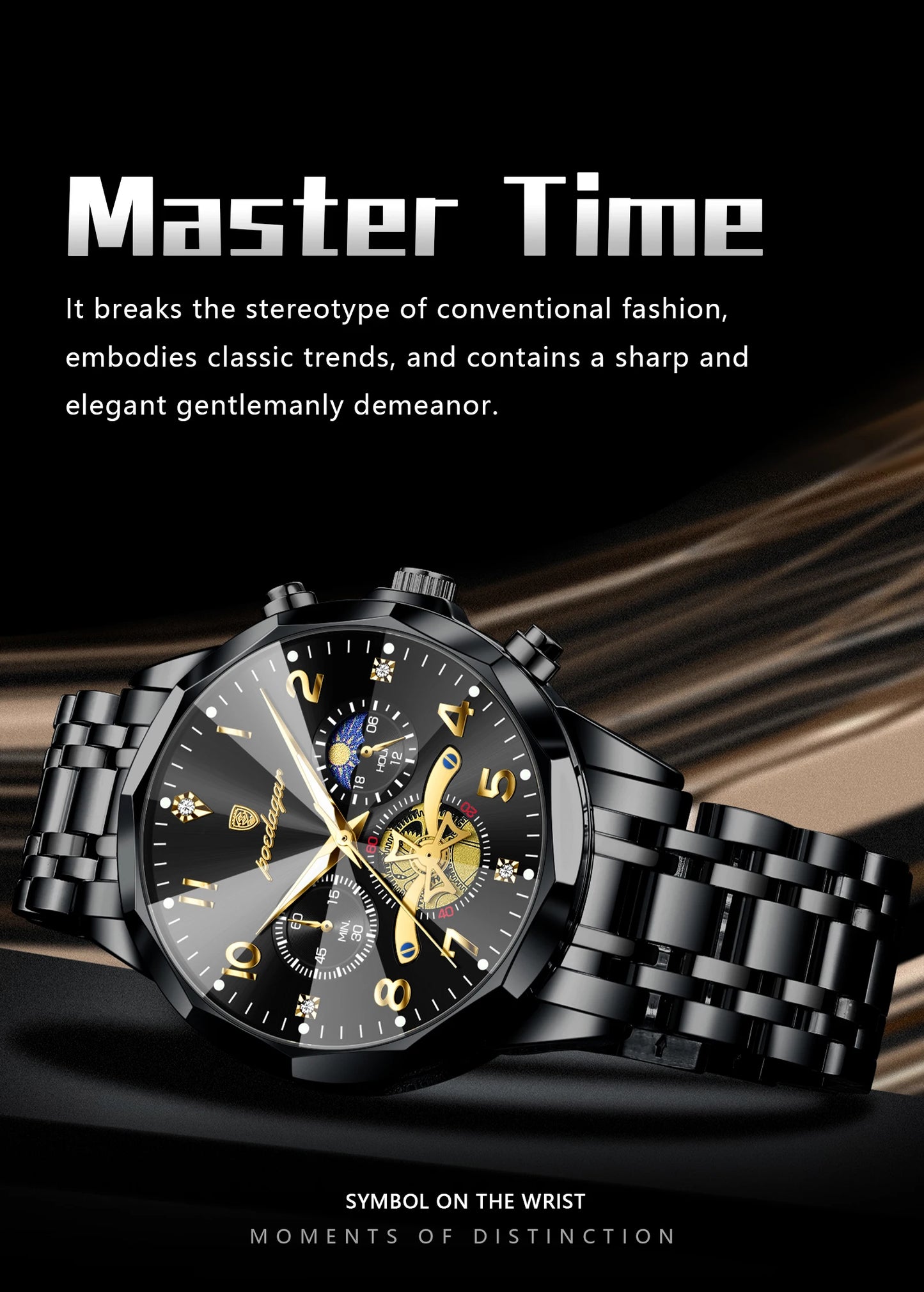 Wasserdichte Edelstahl Herrenuhr mit Chronograph und Leuchtfunktion-Yabubestshop