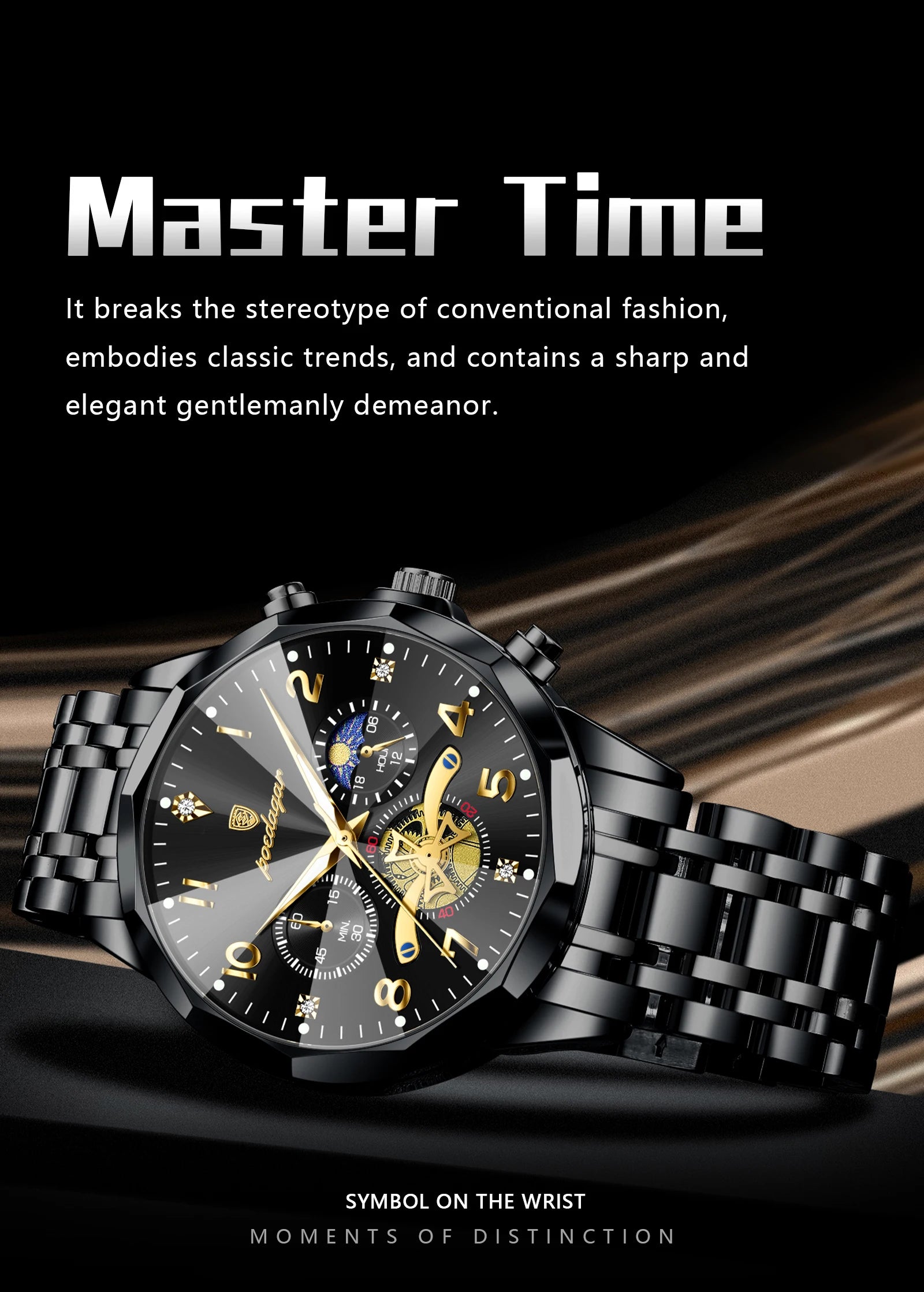 Wasserdichte Edelstahl Herrenuhr mit Chronograph und Leuchtfunktion-Yabubestshop