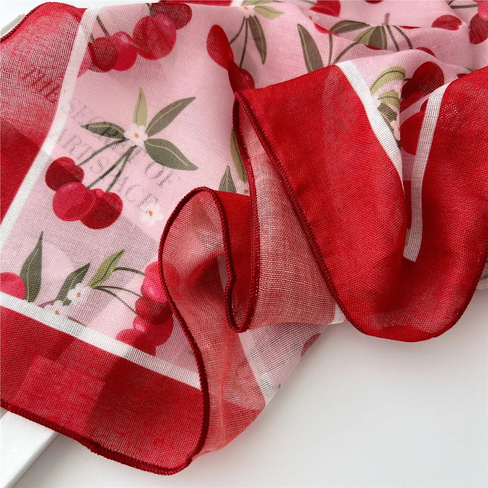 Baumwolle Leinen Quadrat Schal 55 cm Blumenmuster für Damen Frühling Sommer