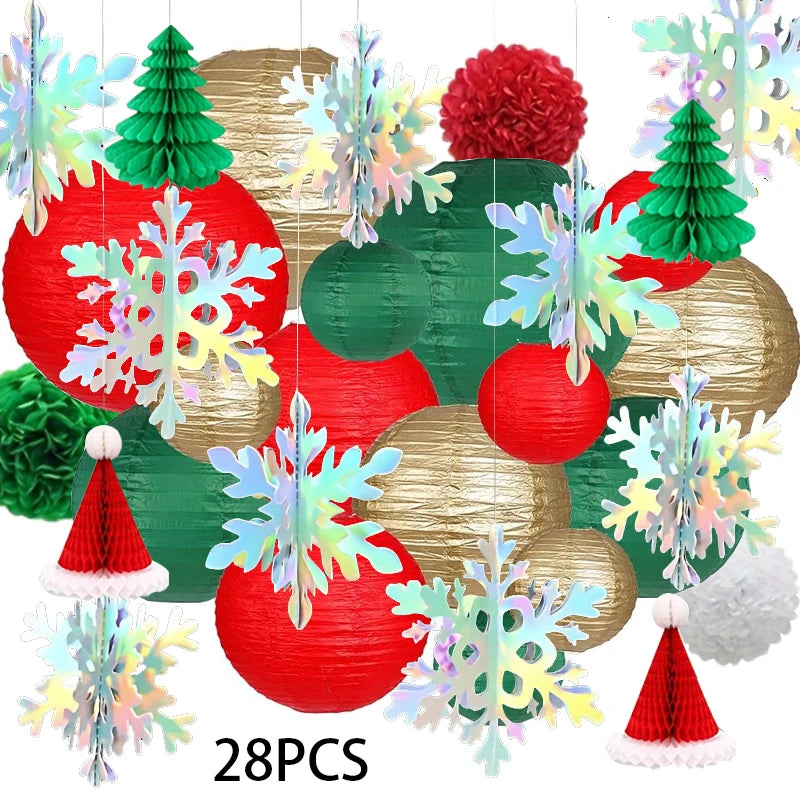 28-teiliges Weihnachtsdeko Set mit hängenden Papierornamenten