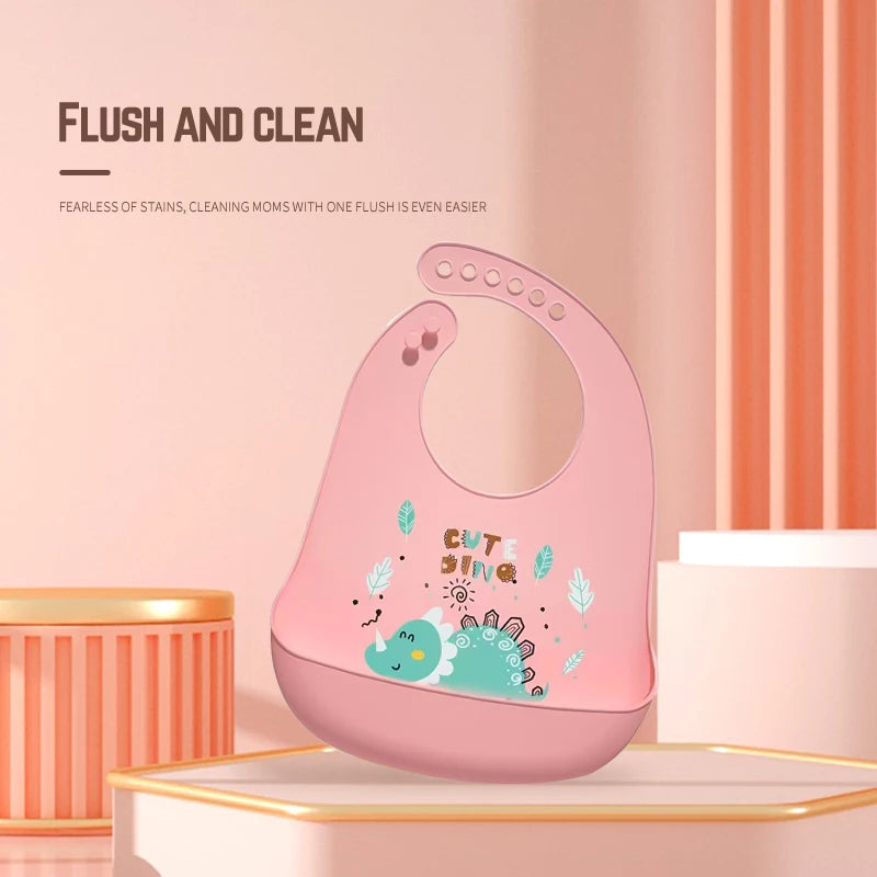 Wasserdichtes Baby Lätzchen aus Silikon mit Dinosaurier Motiv verstellbar