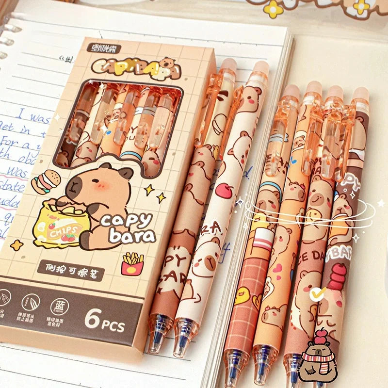 6 teiliges Capybara Gelstifte Set schnelltrocknend löschbar blau Kawaii