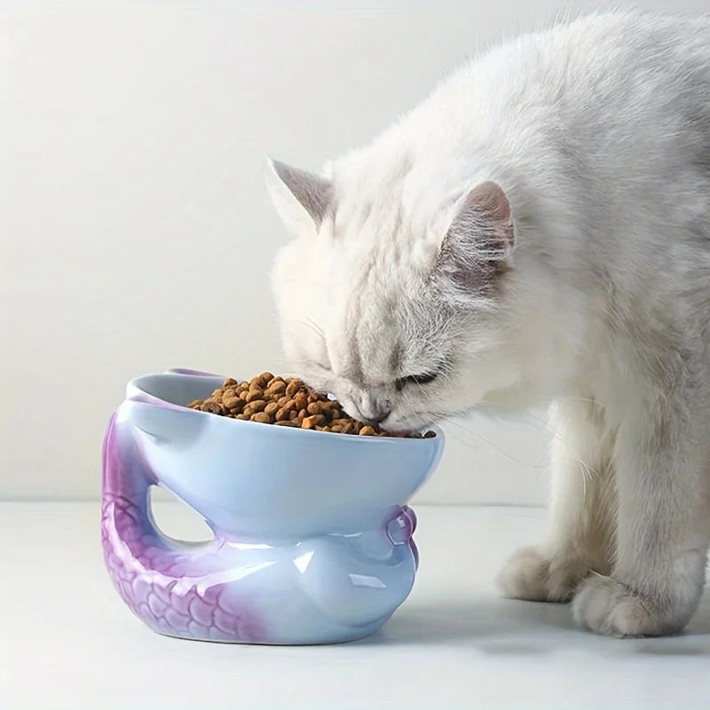 Erhöhte Keramik Katzenschüssel mit Halsschutz 300ml Futter Trinknapf