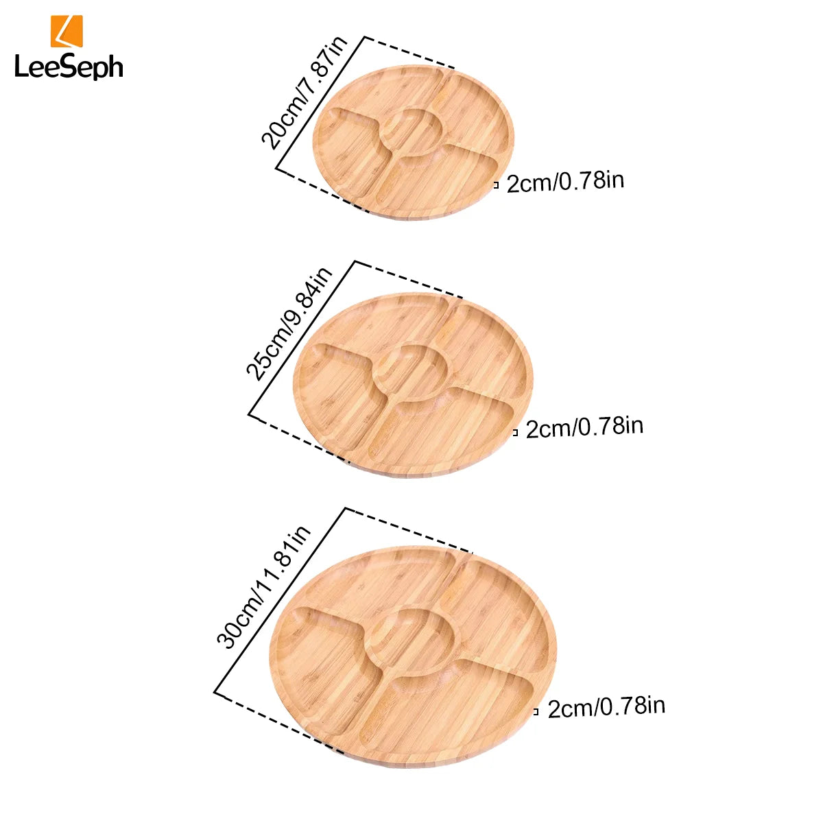 Stilvolles 5-Fach Bambus-Serviertablett rund in Caramel – praktisch - langlebig