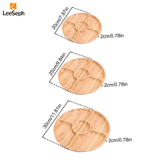 Stilvolles 5-Fach Bambus-Serviertablett rund in Caramel – praktisch - langlebig