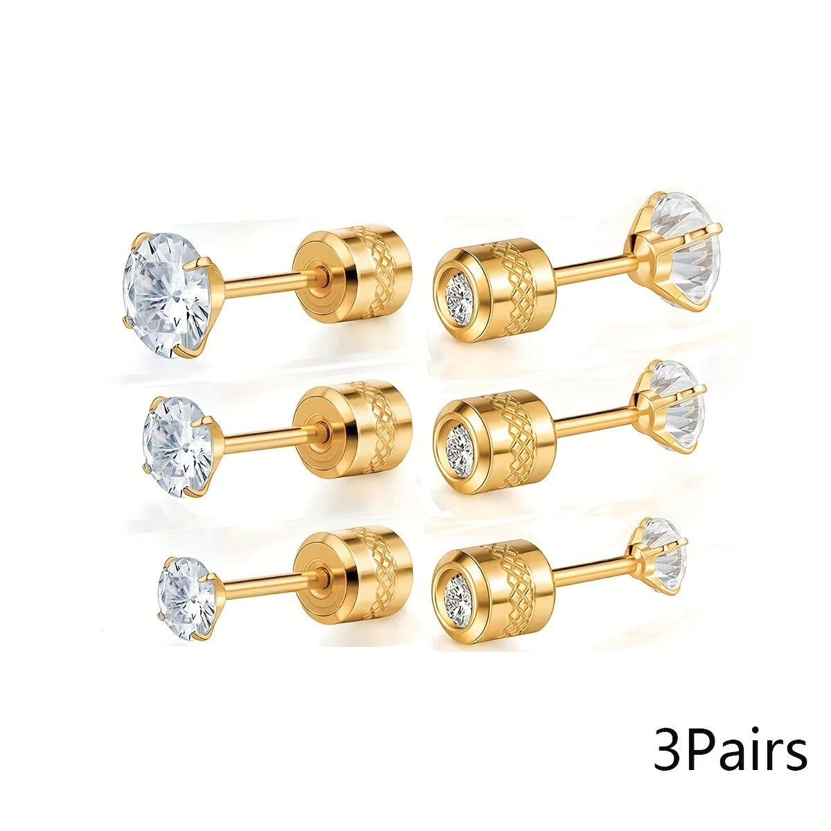 2er Set Edelstahl Ohrstecker mit kubischen Zirkonia Muster