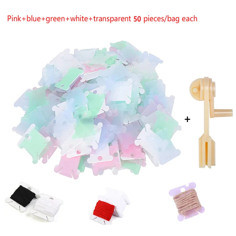 Kunststoff Zahnseide Spulen mit Wickler Kreuzstich Karte Fadenhalter Set