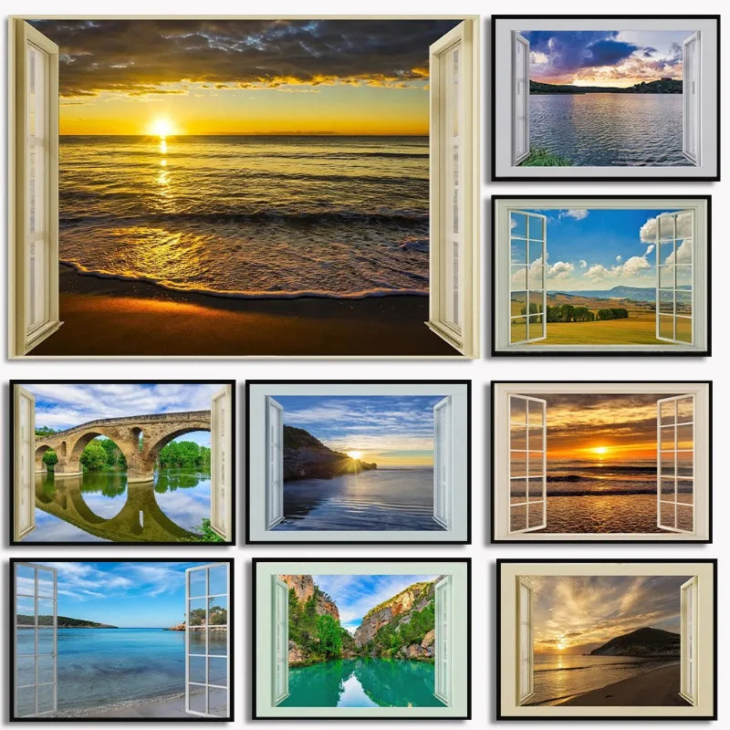 3D Leinwandbild Fluss Wald Strand Sonnenuntergang Landschaft Wandkunst