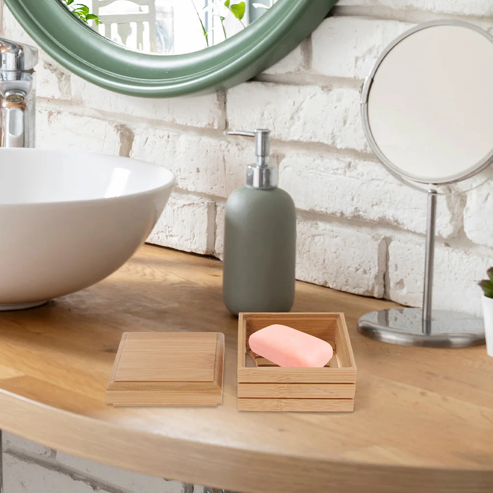 Bambus Seifenhalter mit Deckel Selbstentwässernd Nachhaltig für Badezimmer