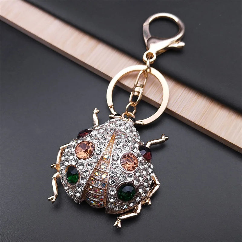 Schöner Marienkäfer Schlüsselanhänger aus Metall mit Strasssteinen als Geschenk-Yabubest - Home & More