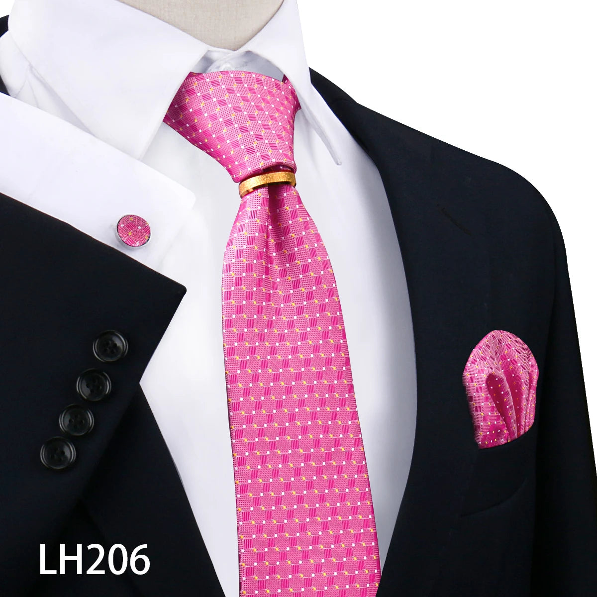 Herren Krawattenset Gold Ring, Manschettenknöpfe, Einstecktuch Festlich