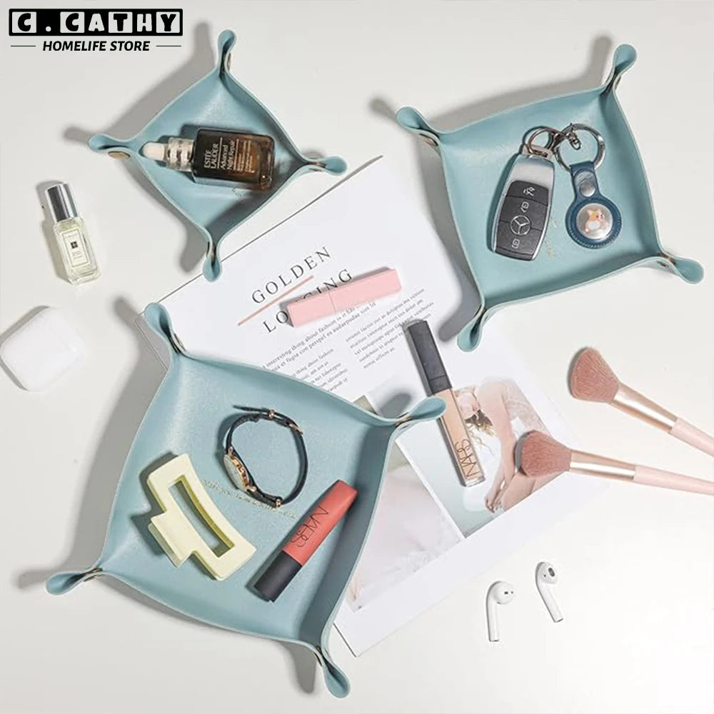 Faltbares Leder Tablett Schreibtisch Organizer Schmuck Schlüssel Münzen Ablage