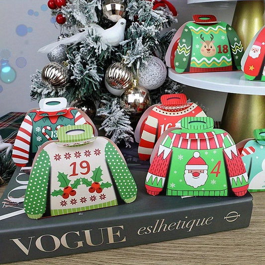 24 Stück festlicher Adventskalender im Pullover-Design mit Dekorationen