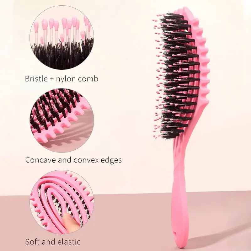 Haarbürste mit Wildschweinborsten zum sanften Entwirren von Locken 22x7cm