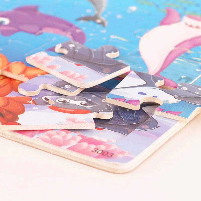 30-teiliges Holzpuzzle Cartoon Tiere & Verkehr für Kinder