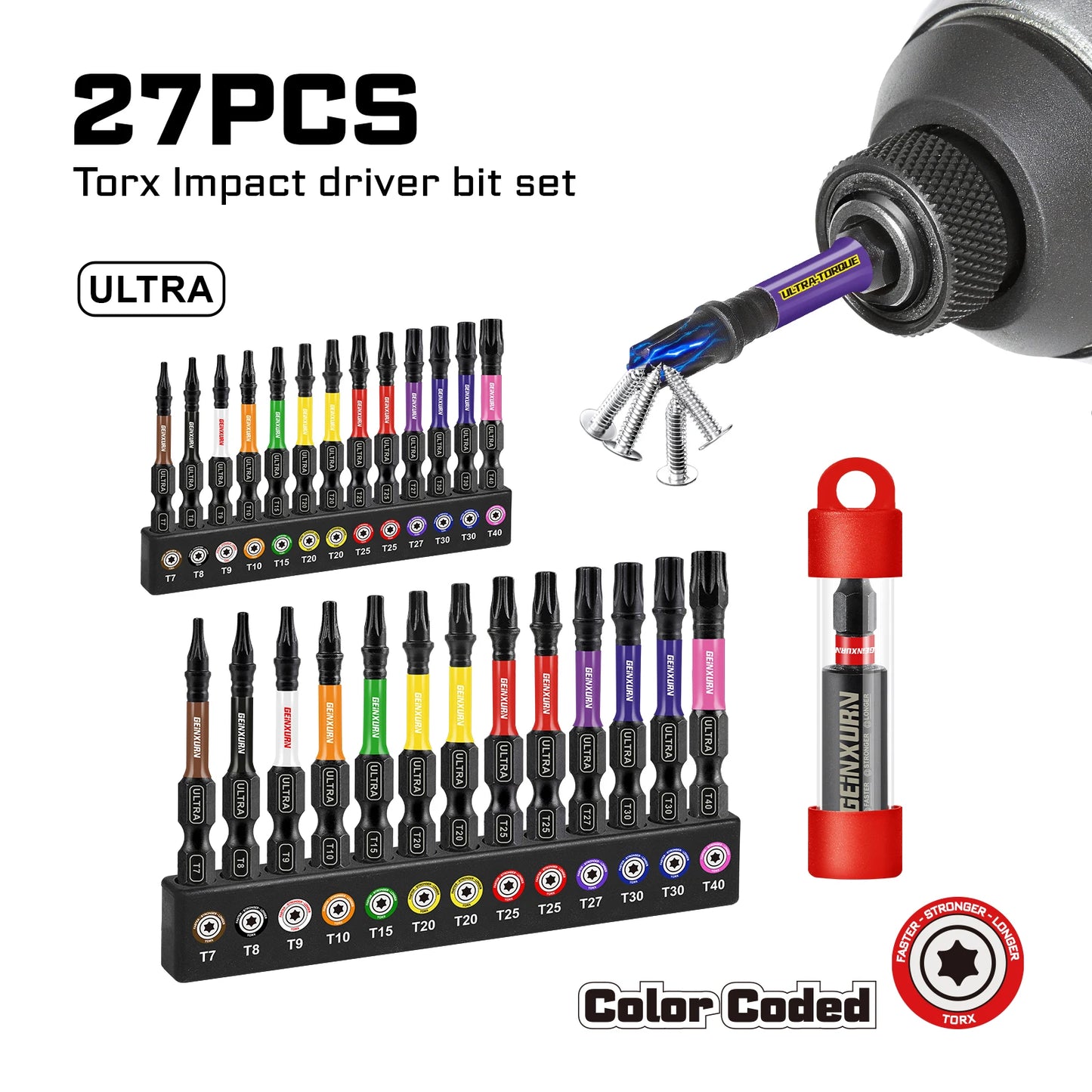 Langlebiges 11-teiliges Torx Bit Set T7-T40 mit magnetischem Halter - Organizer