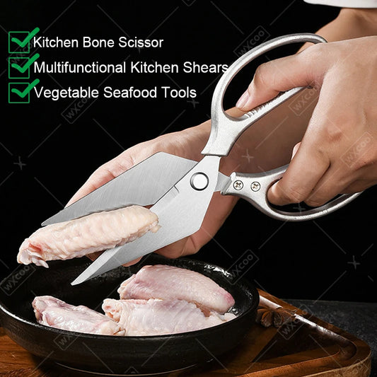 Ultrascharfe Edelstahl Küchenschere Mehrzweck für Geflügel, Fleisch, Knochen