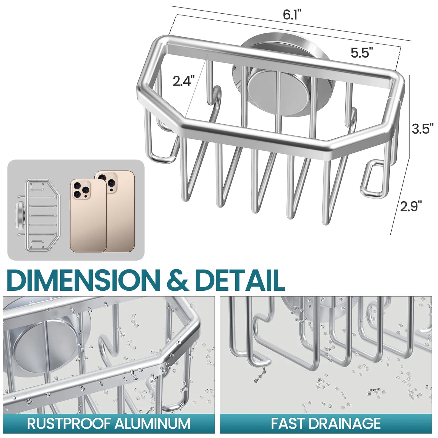 Schwammhalter für Küchenspüle mit Saugnapf rostfrei Aluminium Caddy