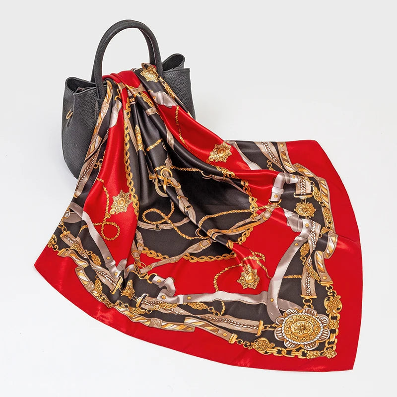 2024 seide Schal Quadrat Schal Für Frauen Drucken Stirnband Foulard Satin Hijab Haar Bands Halstuch Weibliche Kopf Wraps Bandana