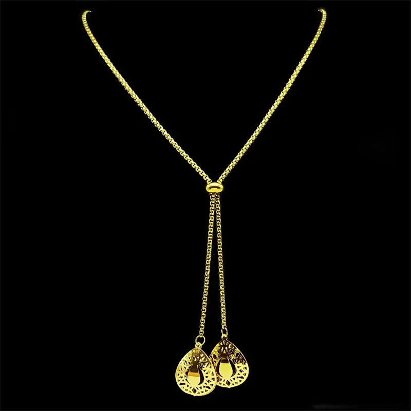 Edelstahl Kette mit hohlem Blumenanhänger und verstellbarer Länge 70cm