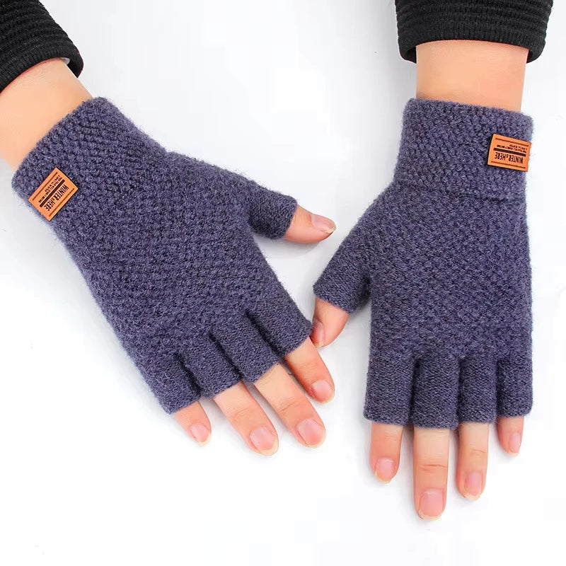 Wärmende Unisex Halbfinger Strickhandschuhe aus Wolle und Baumwolle
