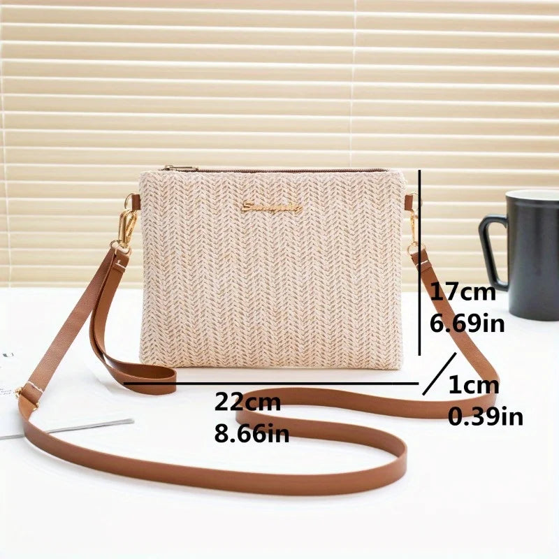 Leichte modische Schultertasche aus Stroh für vielseitige Nutzung