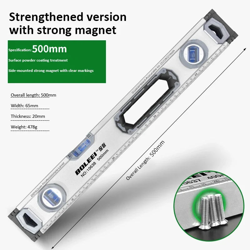Hochpräzise Wasserwaage 30/40/50cm – 3-in-1 Magnet Winkelmesser Alu Guss