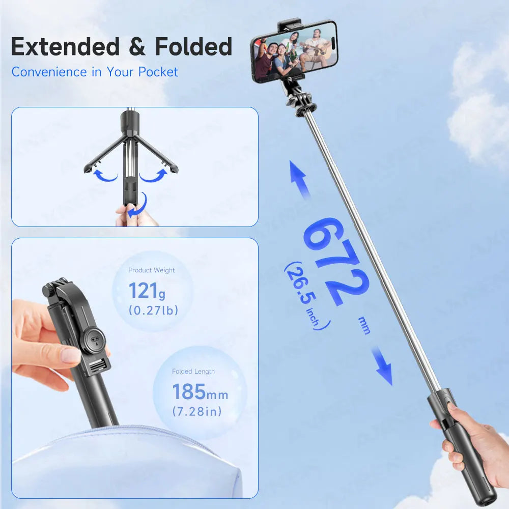 Selfie Stick Stativ mit Bluetooth Fernbedienung 360 Grad Rotation schwarz