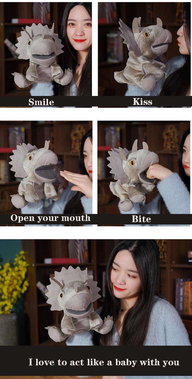 Niedliche Dinosaurier-Handpuppen mit bewegbarem Mund