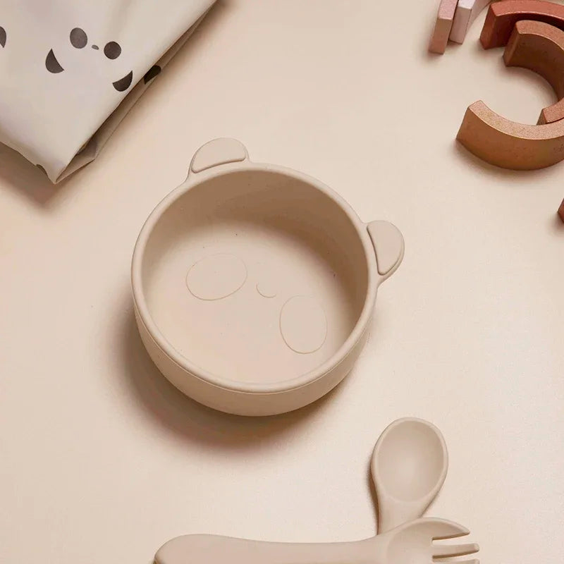 BPA-freie Silikon Baby Fütterung Schüssel Cartoon Panda Rutschfestes Geschirr