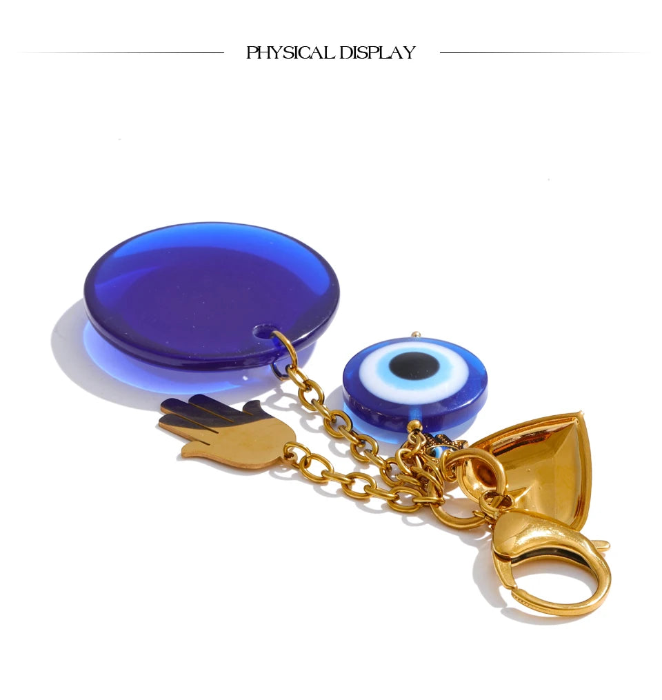 Stilvoller blauer Harz Schlüsselanhänger mit vergoldetem Edelstahl und Palmenkette-Yabubest - Home & More