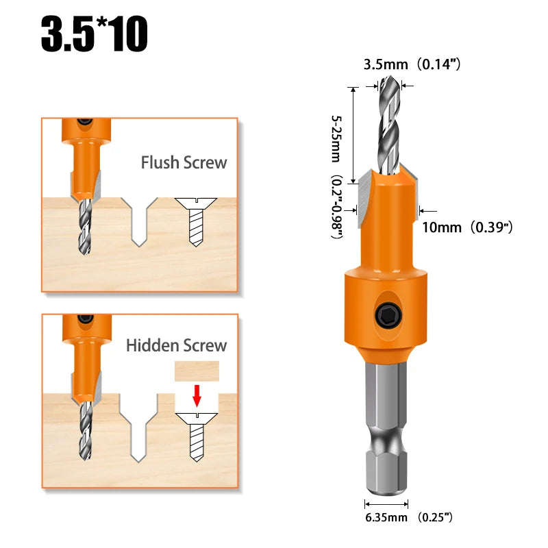 Sechskantschaft HSS Holzsenker Schraubenausdreher in verschiedenen Größen