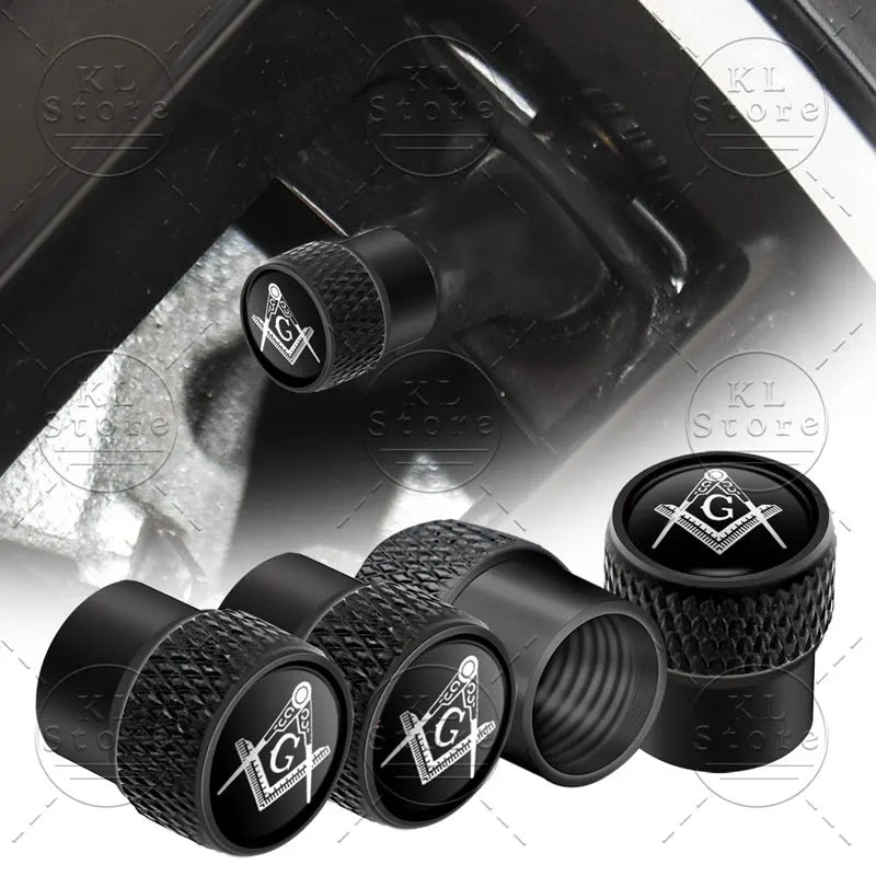 4er Set Radventilkappen mit Freimaurer Emblem Aluminiumlegierung Wasserdicht