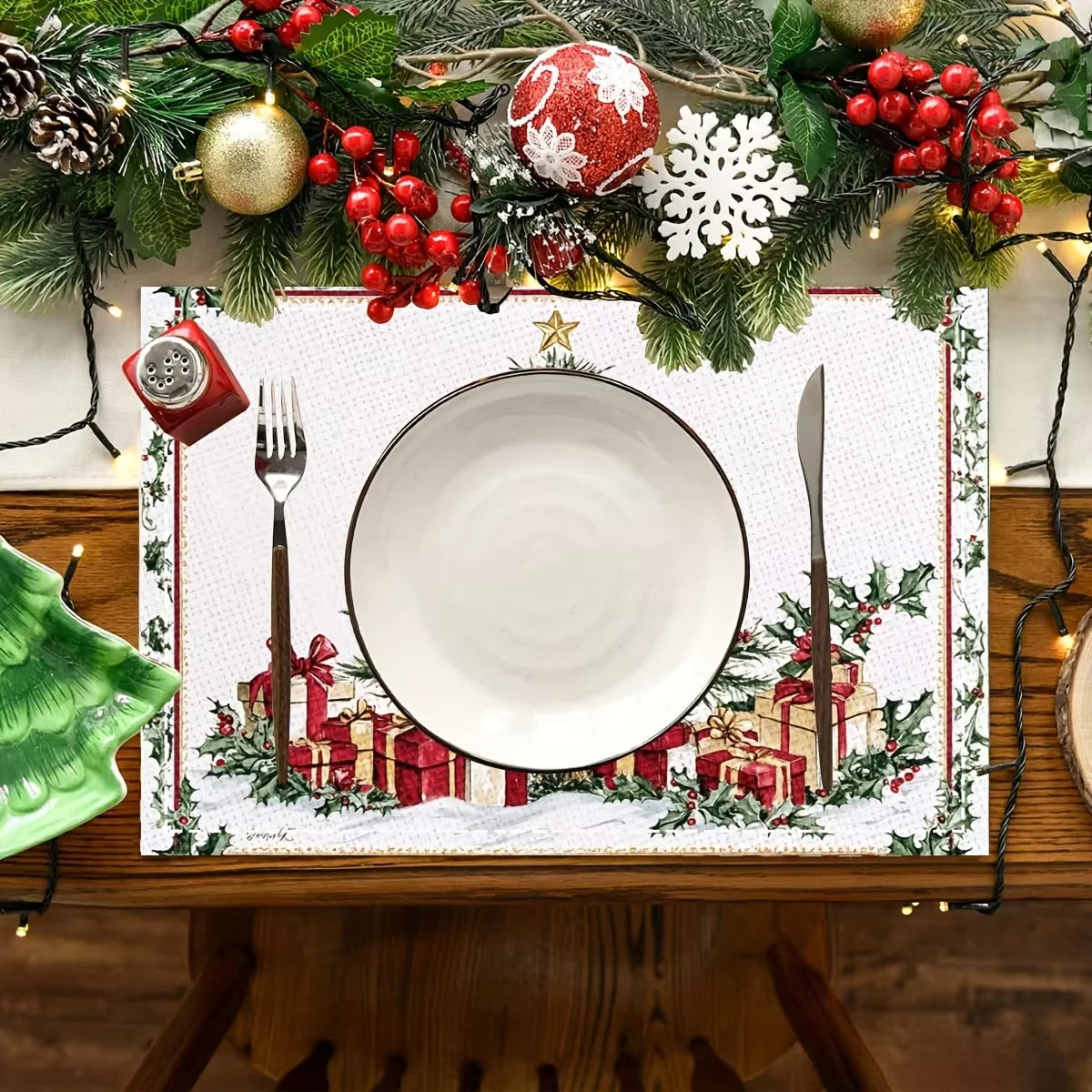 Wasserdichte Weihnachts Tischsets aus Leinen für Küchen- und Esstischschutz