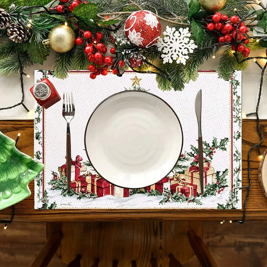 Wasserdichte Weihnachts Tischsets aus Leinen für Küchen- und Esstischschutz