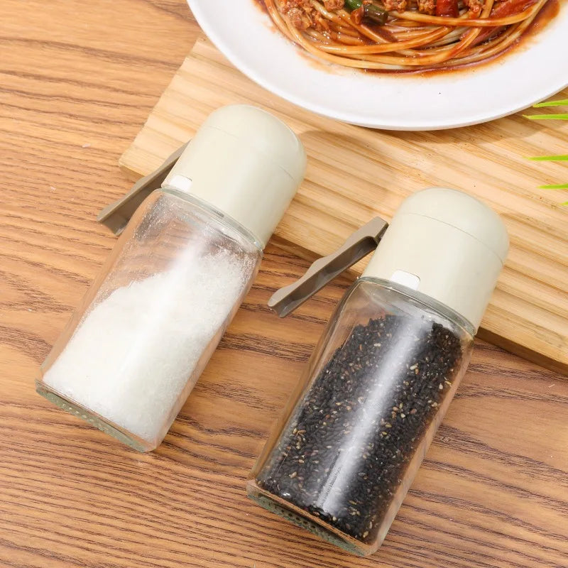 Glas Gewürzflasche mit Push-Salzspender 7x7x14cm Pfefferstreuer Küche