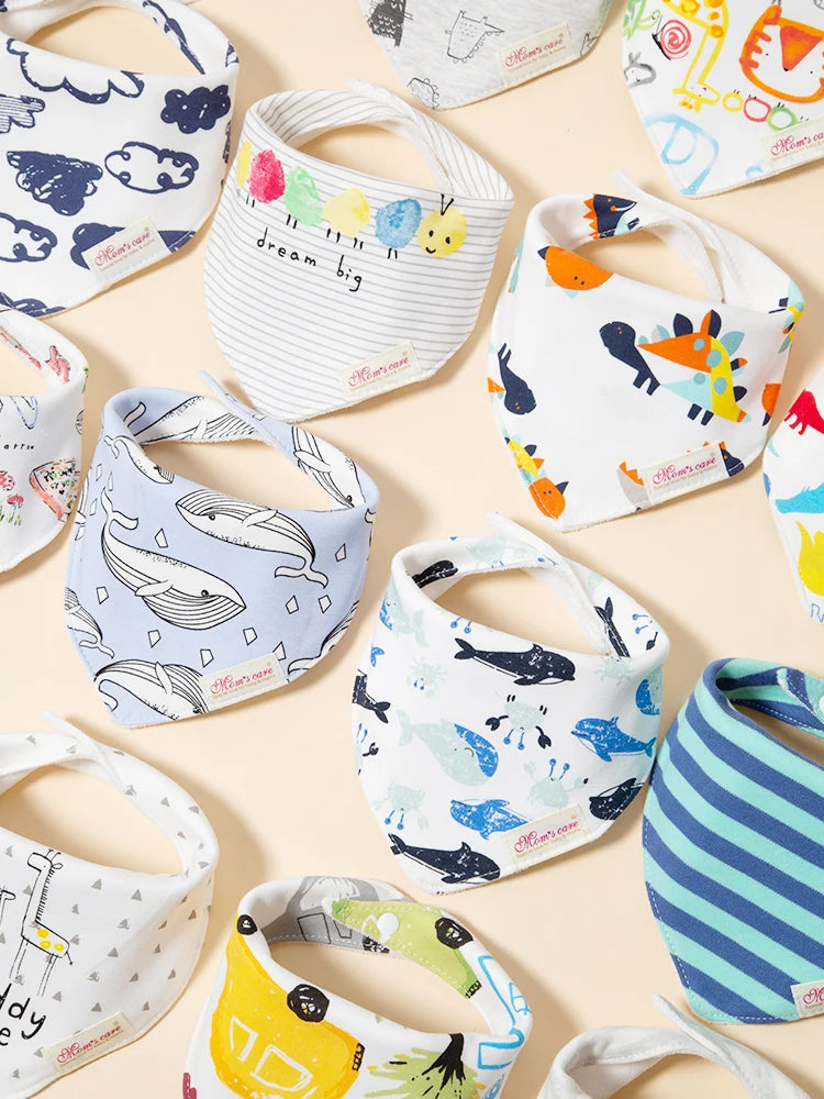 5er Set Baby Dreieckslätzchen mit bunten Cartoon-Motiven – weich - saugfähig