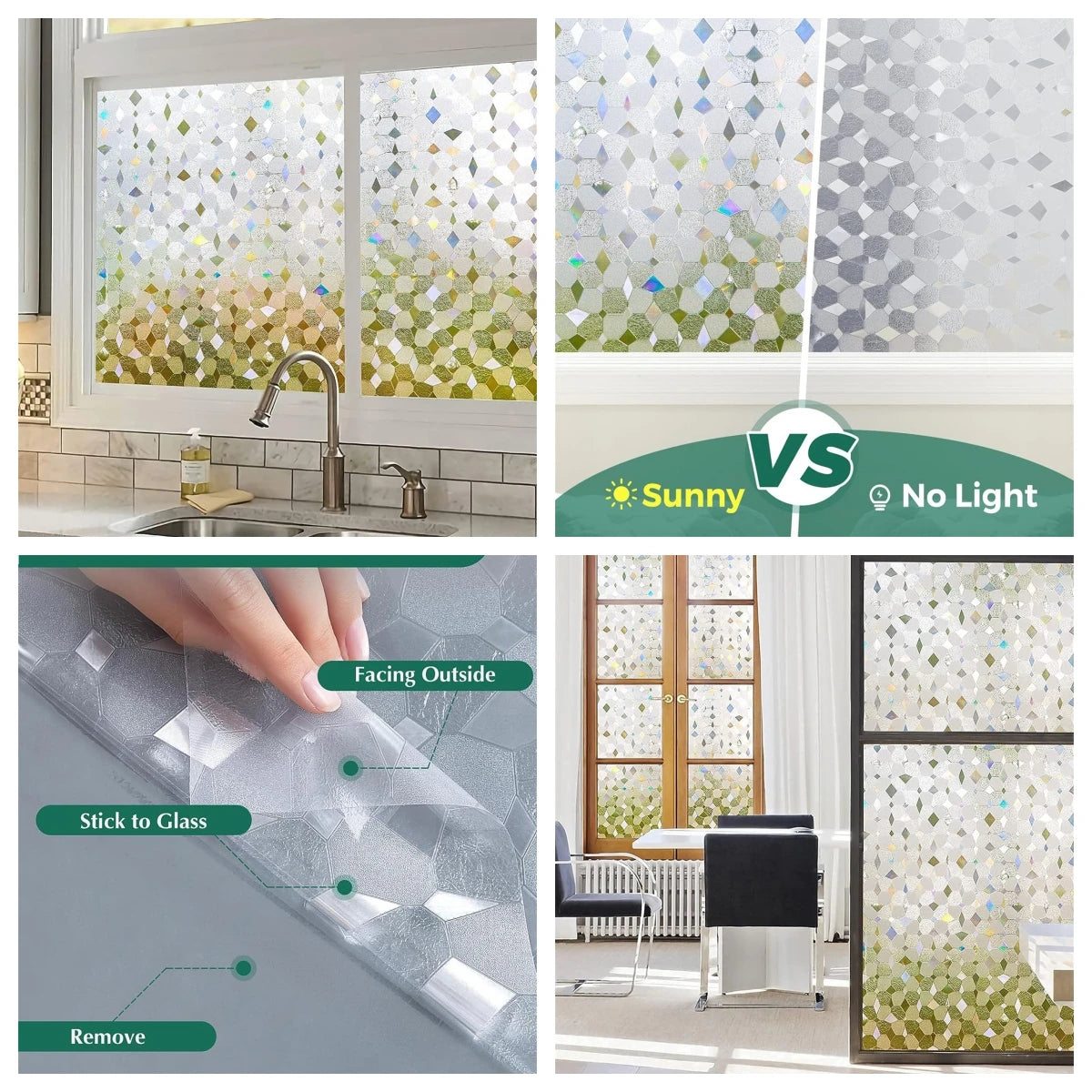 3D Regenbogen Fensterfolie 75/90cm – UV-Sichtschutz, Wärmeisolierend, Dekor