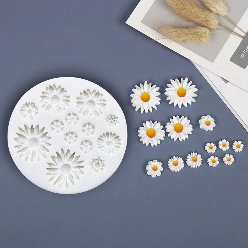 Florale Silikonform für Zuckerblumen – Gänseblümchen, Rose - Chrysantheme Set