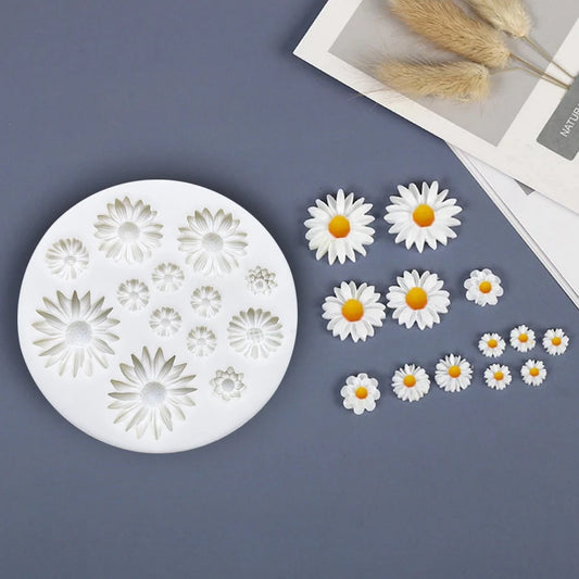 Silikonform Gänseblümchen und Chrysantheme für Zucker- und Fondantdekor