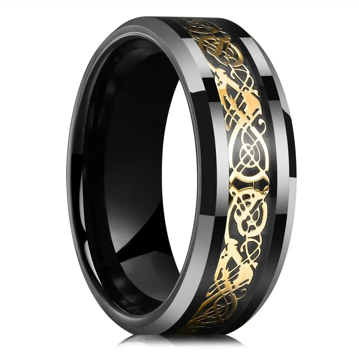 Eleganter Edelstahlring mit keltischem Drachen und Carbon Inlay