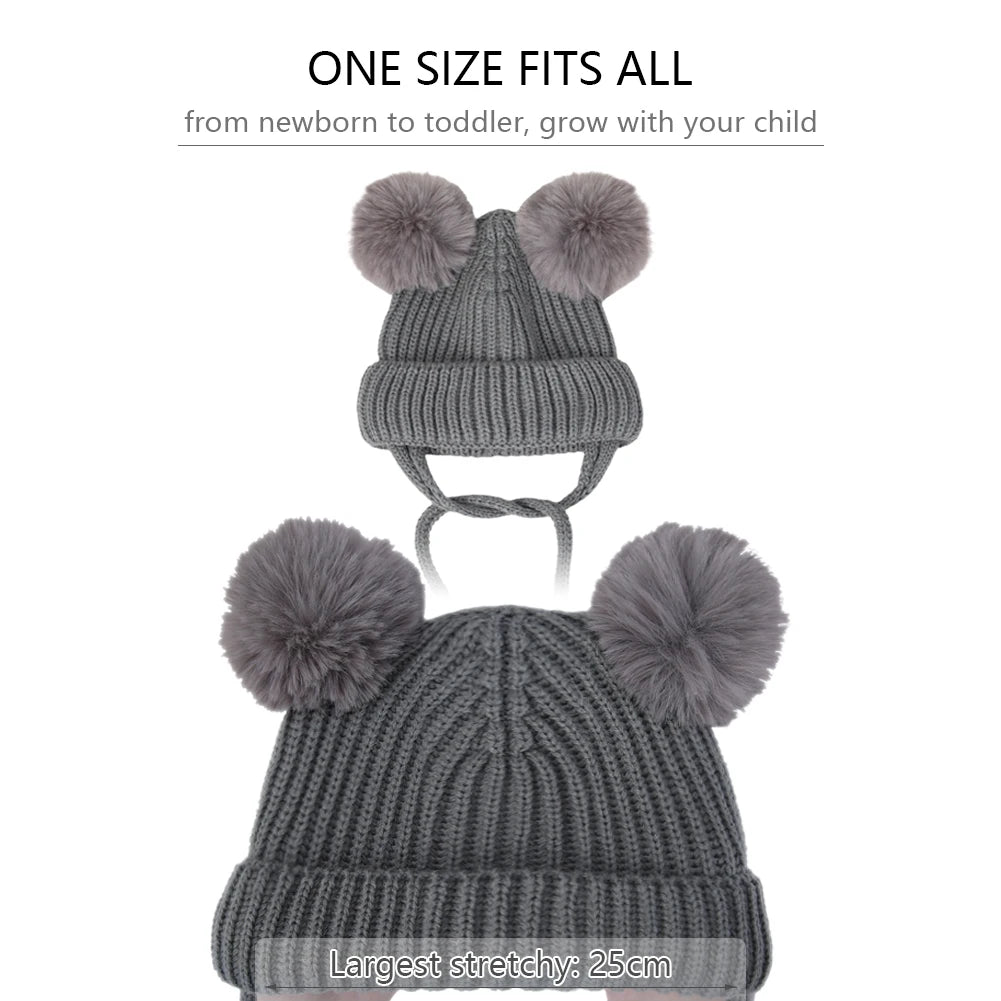 Winter Baby Mütze mit Pompom Gestrickte Beanie für Jungen und Mädchen