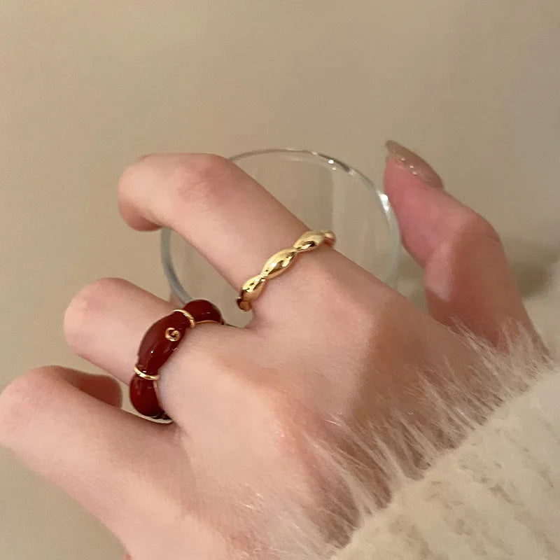 Vintage Roter Ring im Bambus Knoten Design Offener Fingerring